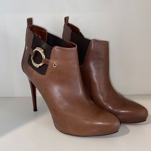 Cesare Paciotti |Brown Leather Stiletto Ankle Boots with Red Soles, Sz 9
